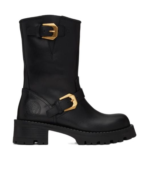 Versace Black Medusa-Embossed Leather Boots