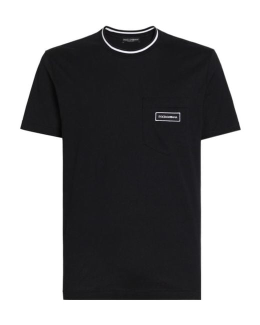Dolce & Gabbana Black Logo Patch Cotton T-Shirt for men