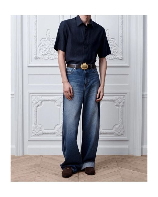 Dior Blue Oblique Short-Sleeved Shirt for men