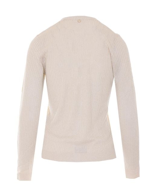 Liu Jo White Ribbed V-Neck Cardigan