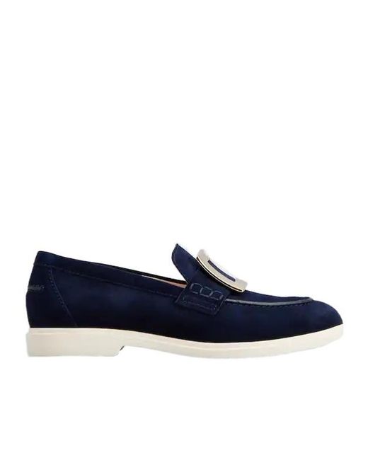 Roger Vivier Blue Buckle Detailed Round Toe Loafers