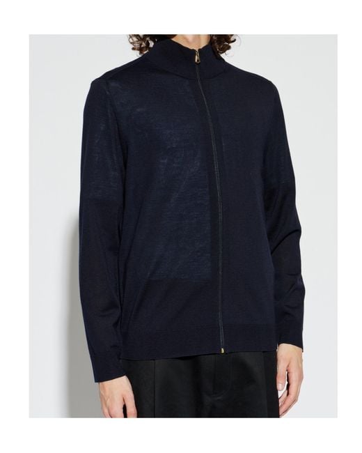 Paul Smith Blue Zip-Up Wool Cardigan for men