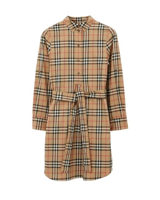 Burberry Natural Vintage Checked Tie-Waist Shirt Dress
