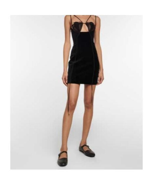 Nensi Dojaka Black Cutout Velvet And Mesh Minidress