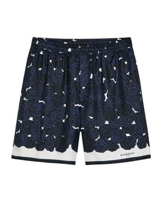 Givenchy Blue Floral-Print Silk Shorts for men