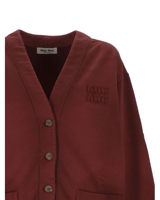 Miu Miu Red Button-Up Fleece Sweatshirt