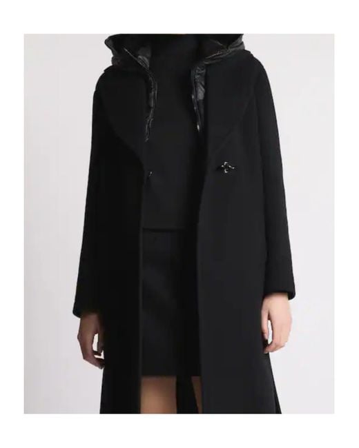 Fay Black Double Front Hooded Coat