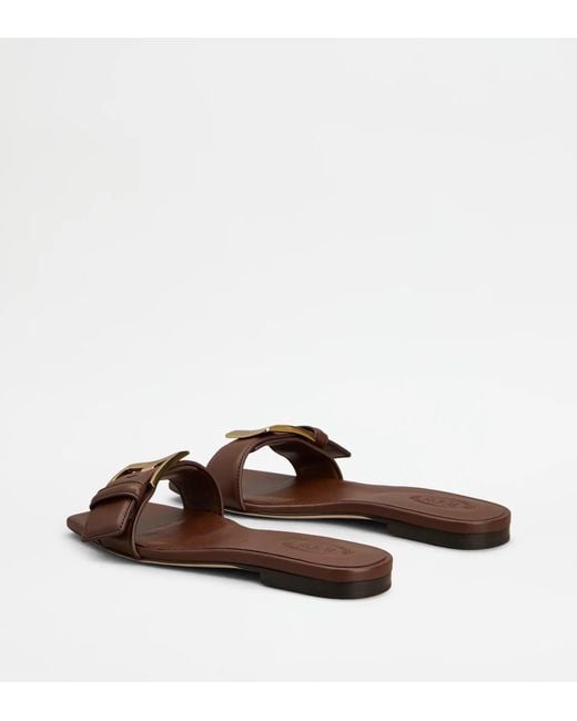 Tod's Brown Square-Toe Flat Sandals
