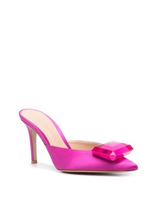 Gianvito Rossi Pink 90Mm Crystal-Detail Satin Pumps
