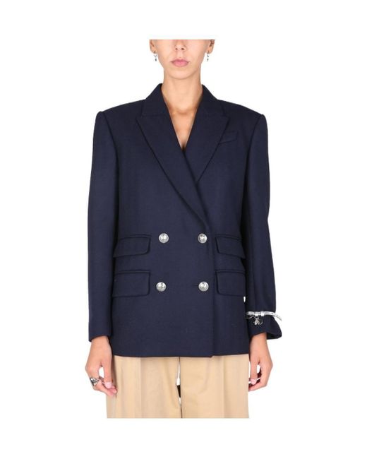 Alexander McQueen Blue Double-Breasted Wool-Blend Blazer