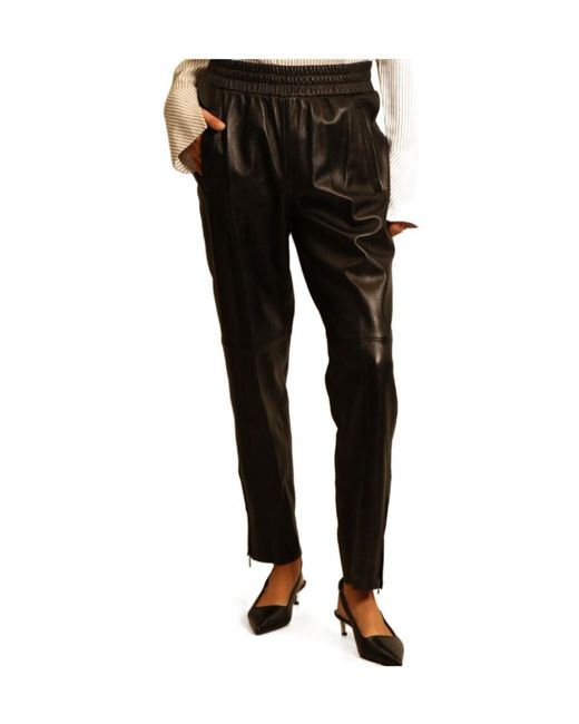 Golden Goose Deluxe Brand Black Leather Straight-Leg Cropped Trousers