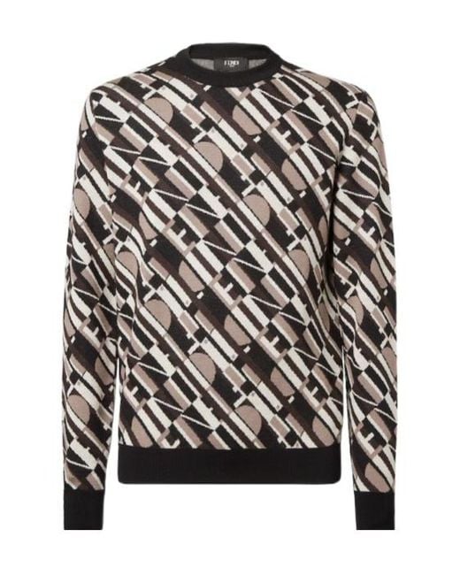 Fendi Black Logo Jacquard Crewneck Jumper for men