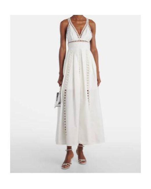 Elie Saab White Embroidered Cotton-Blend Midi Dress