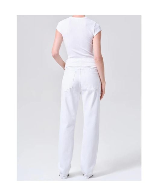 Agolde White Mid-Rise Straight-Leg Jeans