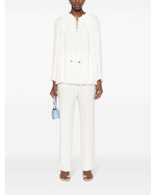 Lanvin White Pleated Effect Lace-Up Blouse