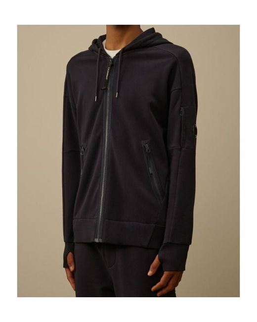 C P Company Black Diagonal Fleece Hooded Sweatshirt for men
