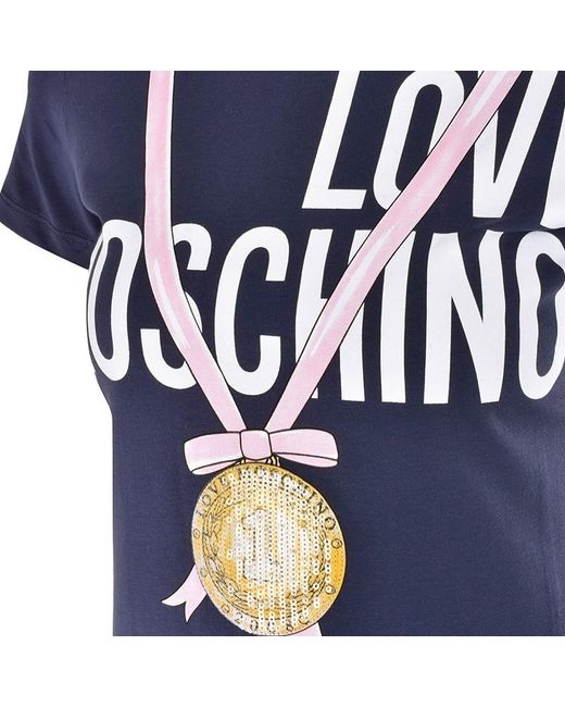 Moschino Blue Medal Printed Round-Neck Short-Sleeved T-Shirt