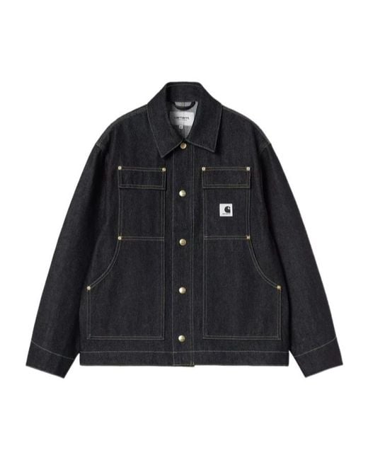 Carhartt Black Logo-Patch Snapped Denim Jacket