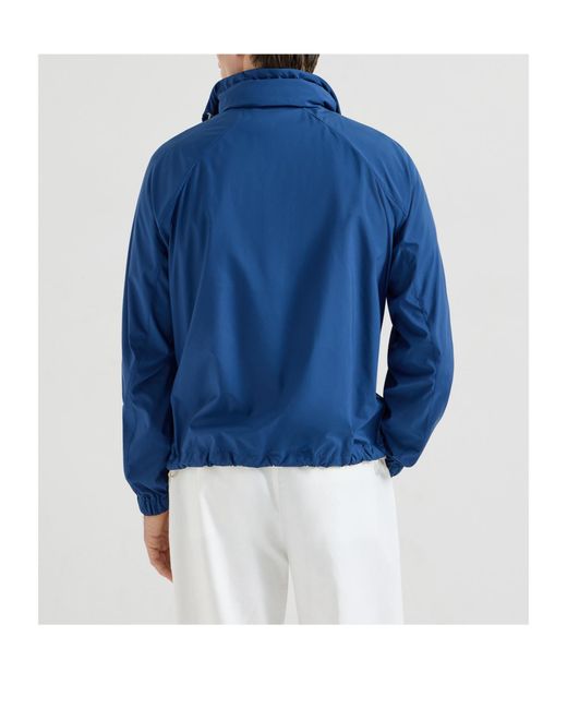 Brunello Cucinelli Blue Zip-Up Hooded Jacket for men
