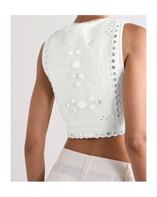 LoveShackFancy White Short Sequined Top