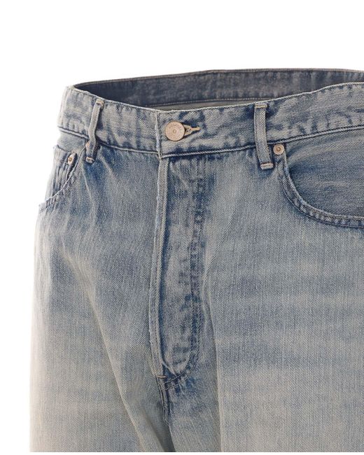 Auralee Blue Faded Selvedge Distressed Jeans for men