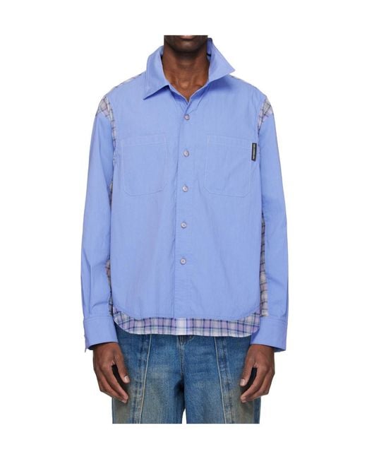 ANDERSSON BELL Blue Mesh Patchwork Shirt for men