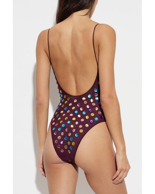 Oseree Red Oséree Bubble Mesh Embellished Swimsuit
