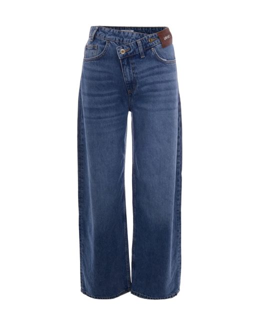 Liu Jo Blue Logo Patch Wide Leg Jeans