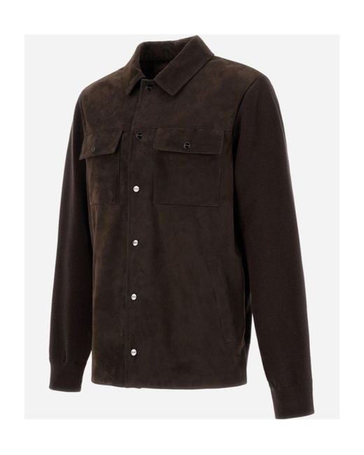 Herno Black Suede Panelled Shirt Jacket for men