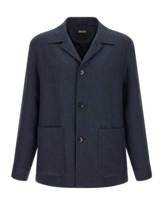 Zegna Blue Alpe Shirt-Collar Jacket for men