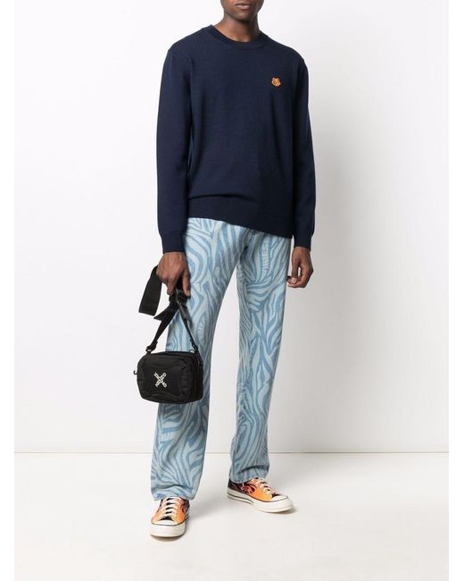 KENZO Blue Tiger Logo-Patch Jumper for men