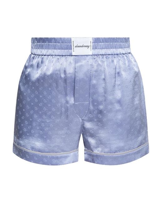 T By Alexander Wang Blue Logo Patch Paisley-Detailed Shorts