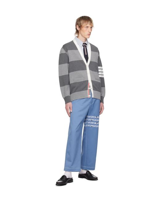 Thom Browne Black Patterned-Intarsia Striped Cardigan for men