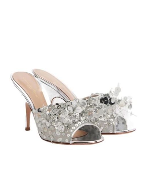 Gianvito Rossi White Sequined Mesh Mules