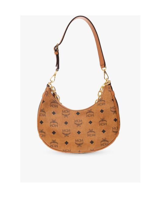 MCM White Aren Crescent Zipped Small Shoulder Bag