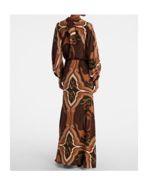 Johanna Ortiz Brown Printed Silk Maxi Skirt