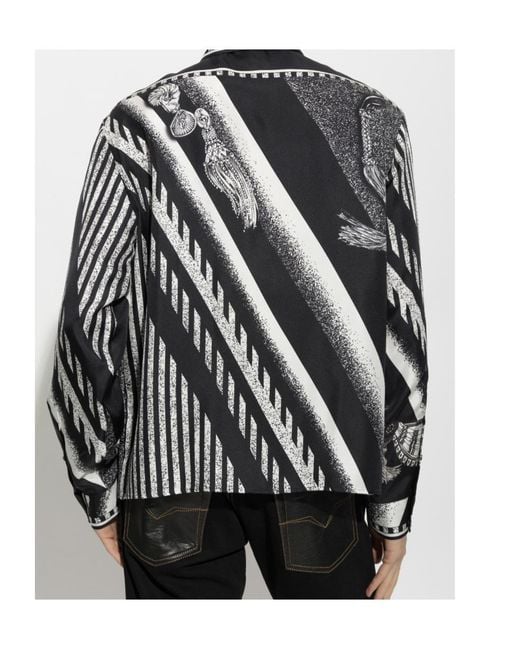 Versace Black Tassel-Print Silk Shirt for men