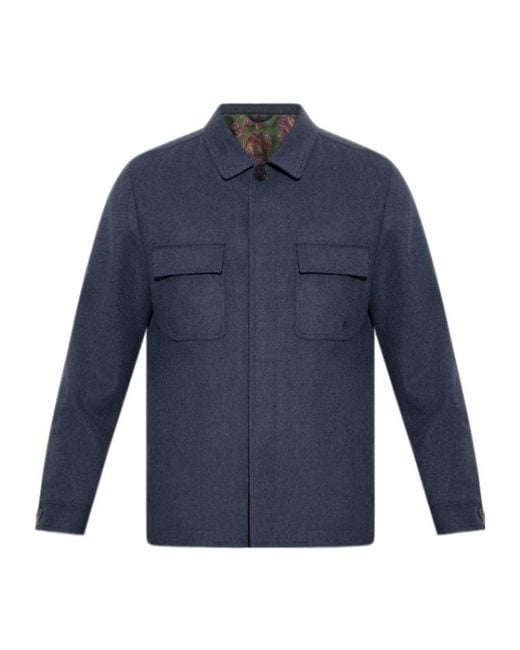 Etro Blue Collared Long-Sleeved Casual Jacket for men