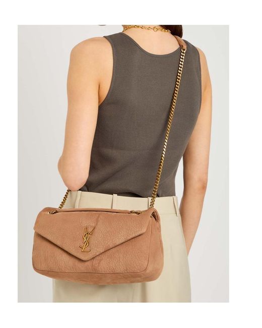 Saint Laurent Natural Calypso Small Padded Suede Shoulder Bag