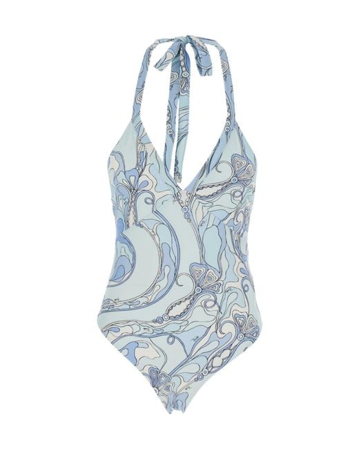 Emilio Pucci Blue Spaghetti-Strap One-Piece Swimsuit