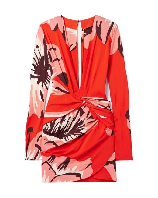Johanna Ortiz Red Twist-Front Floral-Print Crepe Mini Dress