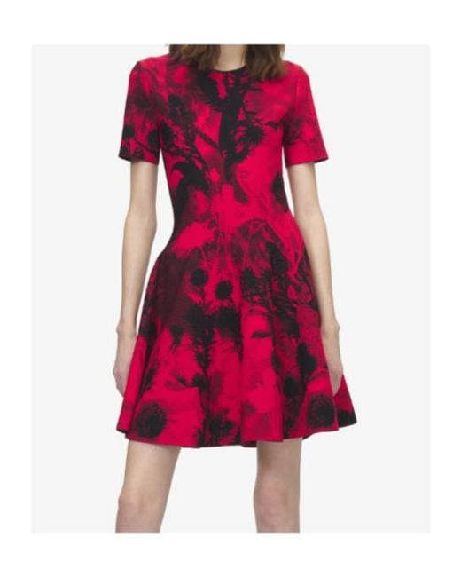 McQueen Crew-Neck Flared-Hem Mini Dress