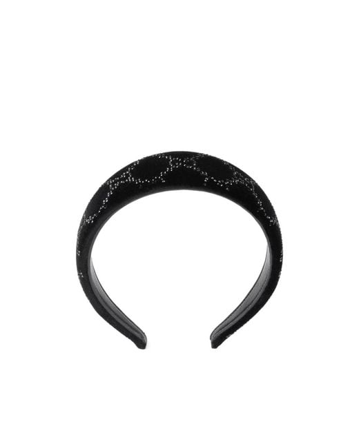 Gucci Black Soft Velvet Headband With Crystals