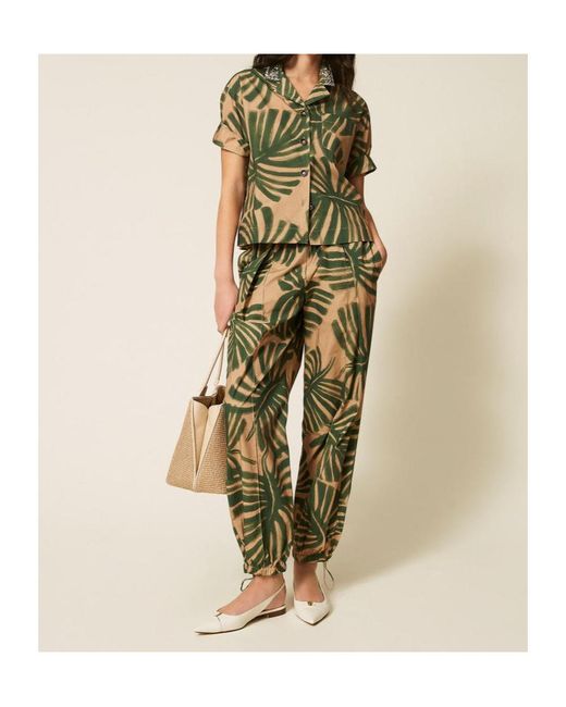 Twinset Green Print Embroidery Shirt