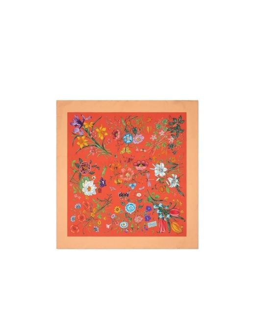 Gucci Orange Floral Printed Square Scarf