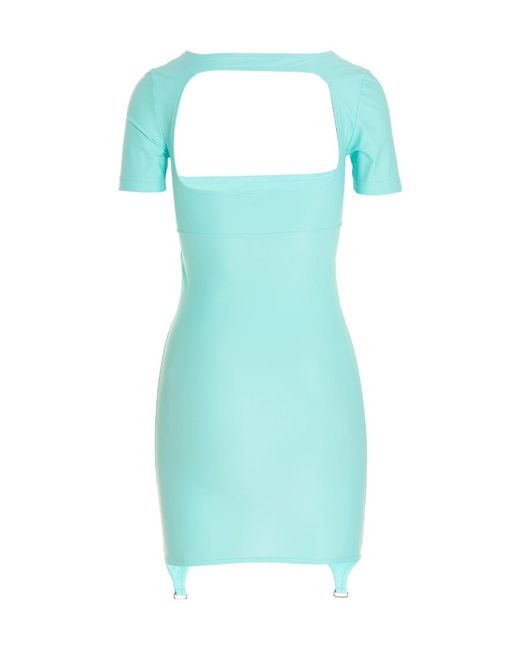 Courreges Blue Logo-Embroidered Flared Mini Dress