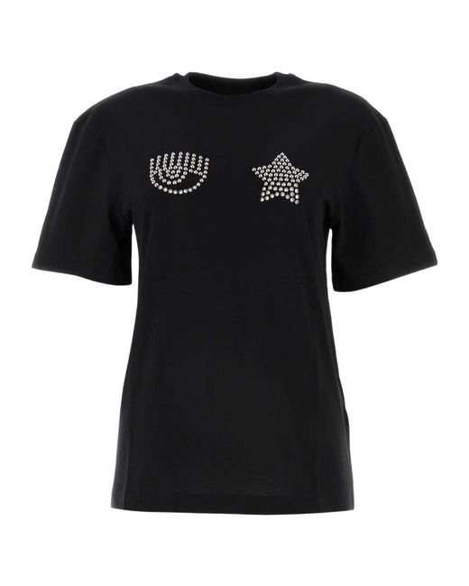Chiara Ferragni Black Eyelike-Motif Cotton T-Shirt