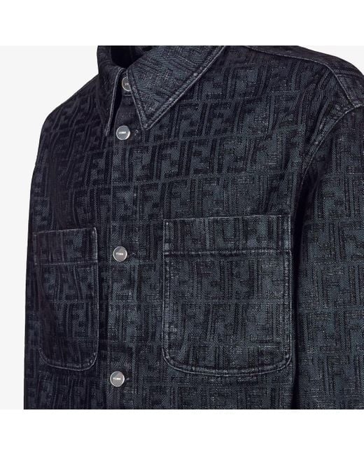 Fendi Blue Ff Jacquard Jeans Jacket for men