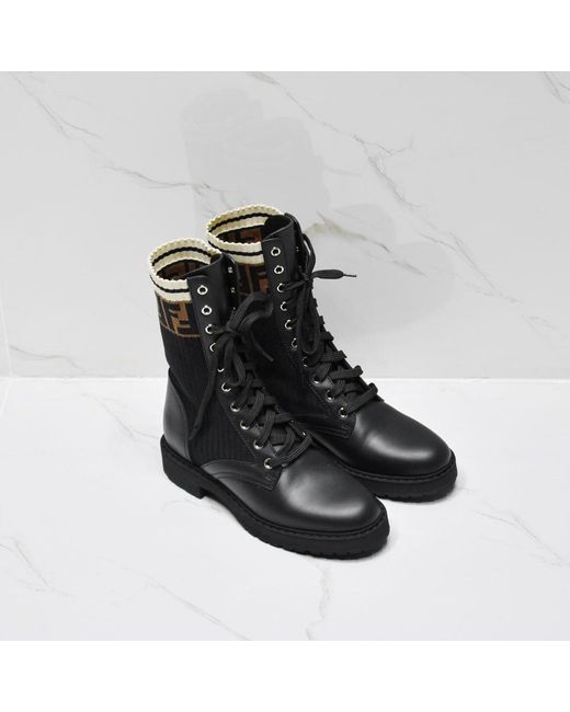 Fendi Black Rockoko Ff Motif Combat Boots