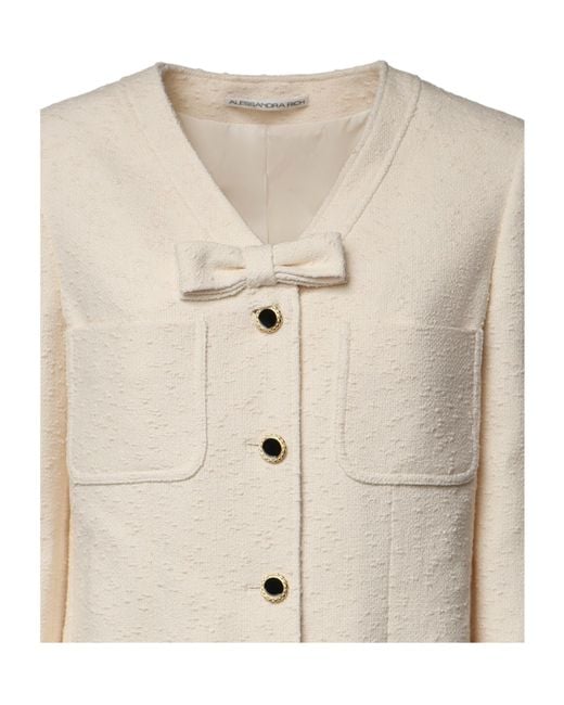 Alessandra Rich Natural Bow Detail Bouclé Blazer